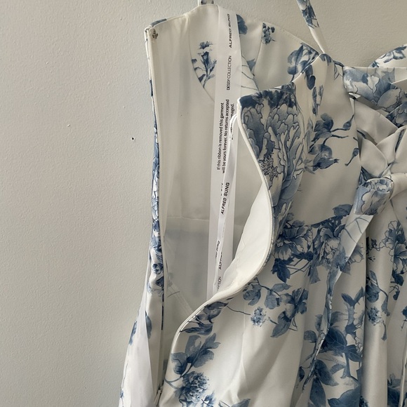 ALFRED SUNG Floral Lace-Up Back Satin Pockets Cottage Rose Larkspur Maxi Dress - Picture 10 of 13